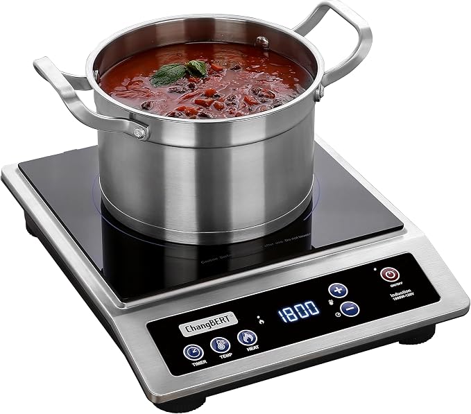 Induction Cooktop, Commercial Grade Portable Cooker, Large 8” Heating Coil, Premium Stainless Steel Countertop Burner with NSF Certified, 10 Hours Timer Powerful 1800W Professional Hot Plate