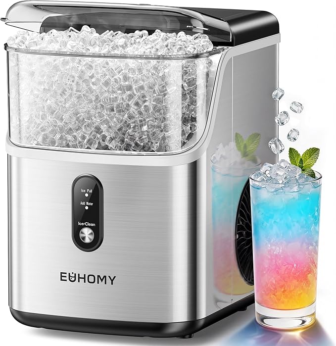 Nugget Ice Maker Countertop, Ready in 7 Mins, 35Lbs/24H Pebble Ice Maker Machine, Self-Cleaning Countertop Sonic Ice Makers with Ice Scoop&Basket, Pellet Ice Maker for Home, Stainless Steel