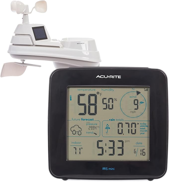 Iris (5-in-1) Indoor/Outdoor Wireless Weather Station for Indoor and Outdoor Temperature and Humidity, Wind Speed and Direction, and Rainfall with Digital Display