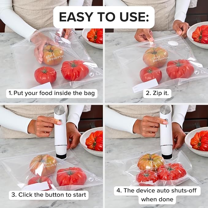 Compact Vacuum Sealer for Food (Vacuum Sealer Machine + 30 Reusable Vacuum Bags) Powerful Handheld Vacuum Sealer Machine, Seal Meal Saver, Portable Food Sealer