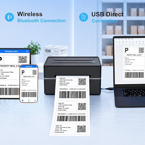 Thermal Shipping Label Printer 4x6 Bluetooth Label Maker for Small Business | Wireless Mailing Shipping Printer for USPS UPS Amazon Shopify Etsy - Compatible with iPhone Android Windows & Mac