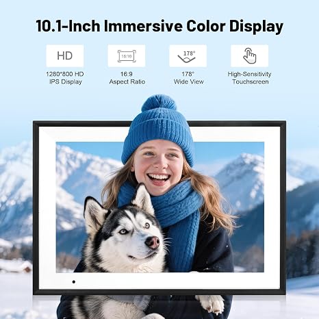 Digital Picture Frame, 10.1 Inch Picture Frame with 1280*800 HD IPS Touch Screen, Smart Digital Photo Frame Built-in 32GB Memory, Auto-Rotate Easy Setup to Share Photos or Videos via AiMOR APP