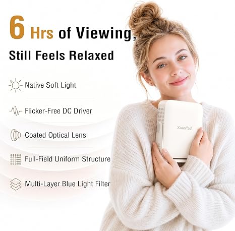 [Officially-Licensed App & Auto Focus]White Smart Mini Projector with WiFi and Bluetooth, XuanPad 4K Support Movie Projector, Portable Native 1080P Outdoor Projector with 360° Stand