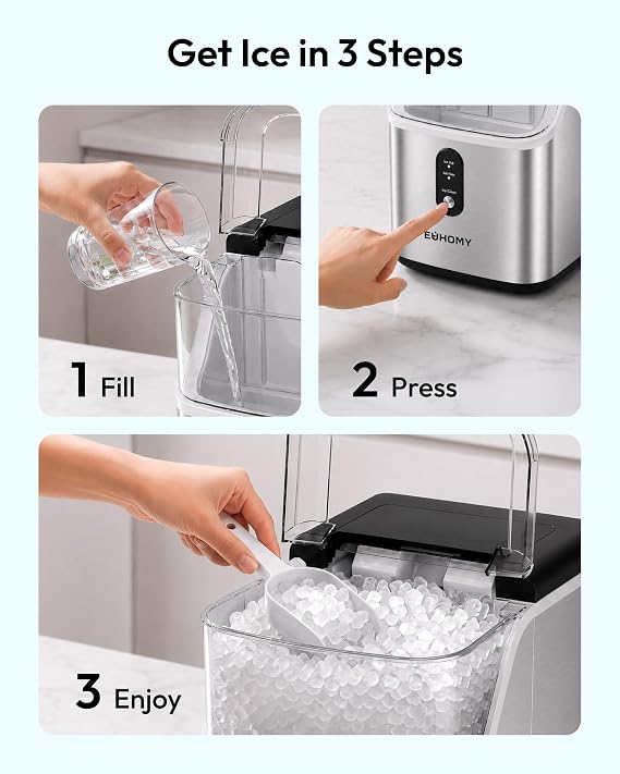 Nugget Ice Maker Countertop, Ready in 7 Mins, 35Lbs/24H Pebble Ice Maker Machine, Self-Cleaning Countertop Sonic Ice Makers with Ice Scoop&Basket, Pellet Ice Maker for Home, Stainless Steel