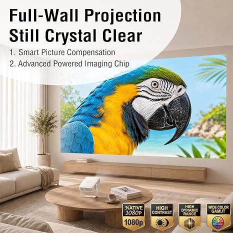 [Officially-Licensed App & Auto Focus]White Smart Mini Projector with WiFi and Bluetooth, XuanPad 4K Support Movie Projector, Portable Native 1080P Outdoor Projector with 360° Stand