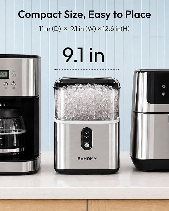 Nugget Ice Maker Countertop, Ready in 7 Mins, 35Lbs/24H Pebble Ice Maker Machine, Self-Cleaning Countertop Sonic Ice Makers with Ice Scoop&Basket, Pellet Ice Maker for Home, Stainless Steel