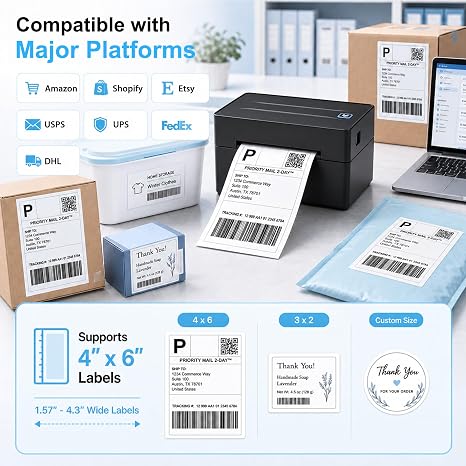 Thermal Shipping Label Printer 4x6 Bluetooth Label Maker for Small Business | Wireless Mailing Shipping Printer for USPS UPS Amazon Shopify Etsy - Compatible with iPhone Android Windows & Mac
