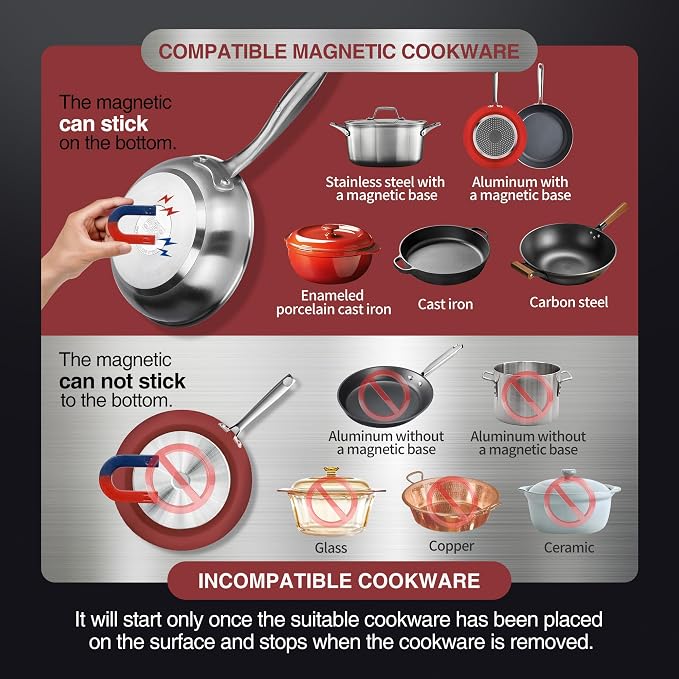 Induction Cooktop, Commercial Grade Portable Cooker, Large 8” Heating Coil, Premium Stainless Steel Countertop Burner with NSF Certified, 10 Hours Timer Powerful 1800W Professional Hot Plate