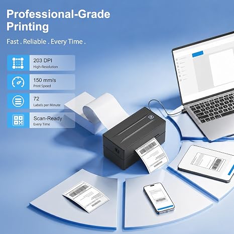 Thermal Shipping Label Printer 4x6 Bluetooth Label Maker for Small Business | Wireless Mailing Shipping Printer for USPS UPS Amazon Shopify Etsy - Compatible with iPhone Android Windows & Mac