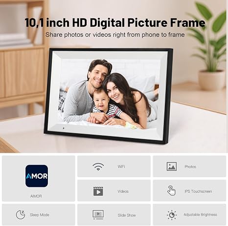 Digital Picture Frame, 10.1 Inch Picture Frame with 1280*800 HD IPS Touch Screen, Smart Digital Photo Frame Built-in 32GB Memory, Auto-Rotate Easy Setup to Share Photos or Videos via AiMOR APP