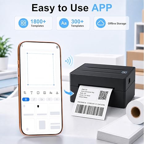 Thermal Shipping Label Printer 4x6 Bluetooth Label Maker for Small Business | Wireless Mailing Shipping Printer for USPS UPS Amazon Shopify Etsy - Compatible with iPhone Android Windows & Mac