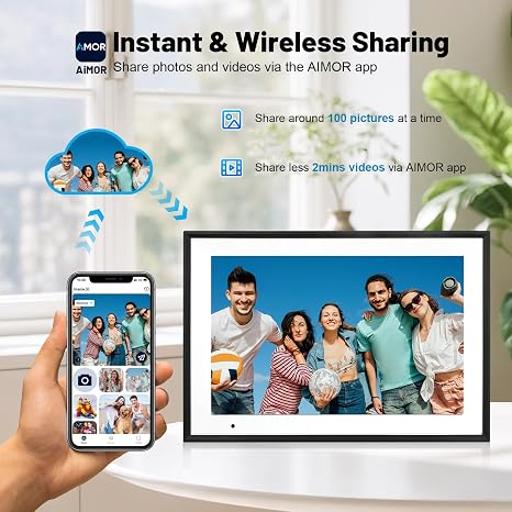 Digital Picture Frame, 10.1 Inch Picture Frame with 1280*800 HD IPS Touch Screen, Smart Digital Photo Frame Built-in 32GB Memory, Auto-Rotate Easy Setup to Share Photos or Videos via AiMOR APP