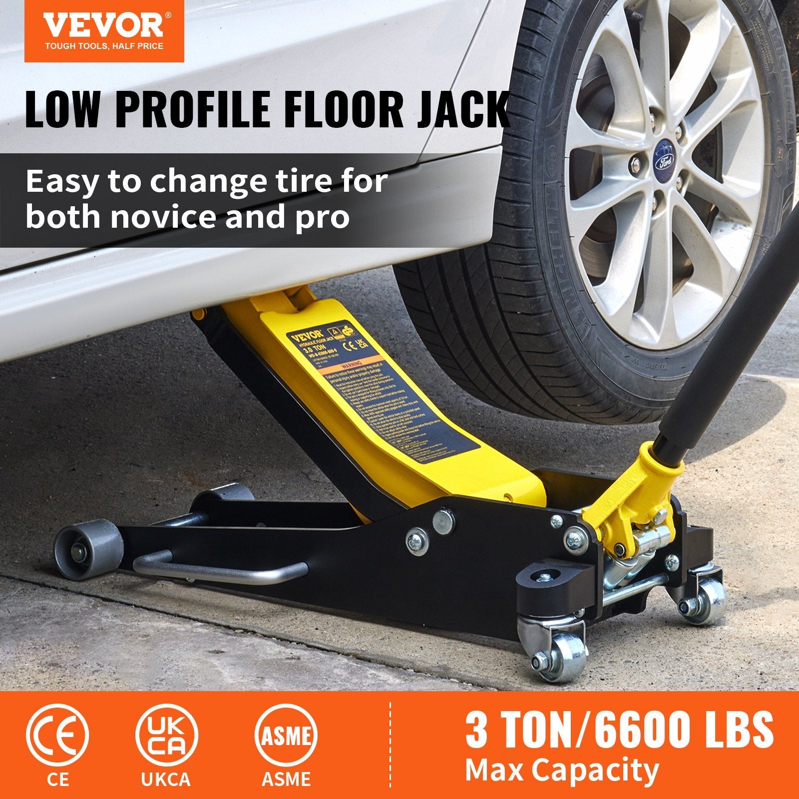 Vevor Floor Jack 6,600 Lbs. 3 Ton Aluminum Steel Low Profile Dual Pump 3.54" to 19.68" New