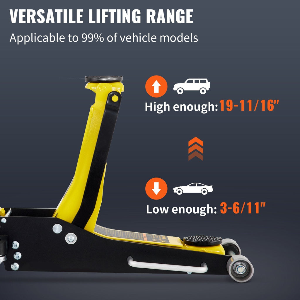 Vevor Floor Jack 6,600 Lbs. 3 Ton Aluminum Steel Low Profile Dual Pump 3.54" to 19.68" New