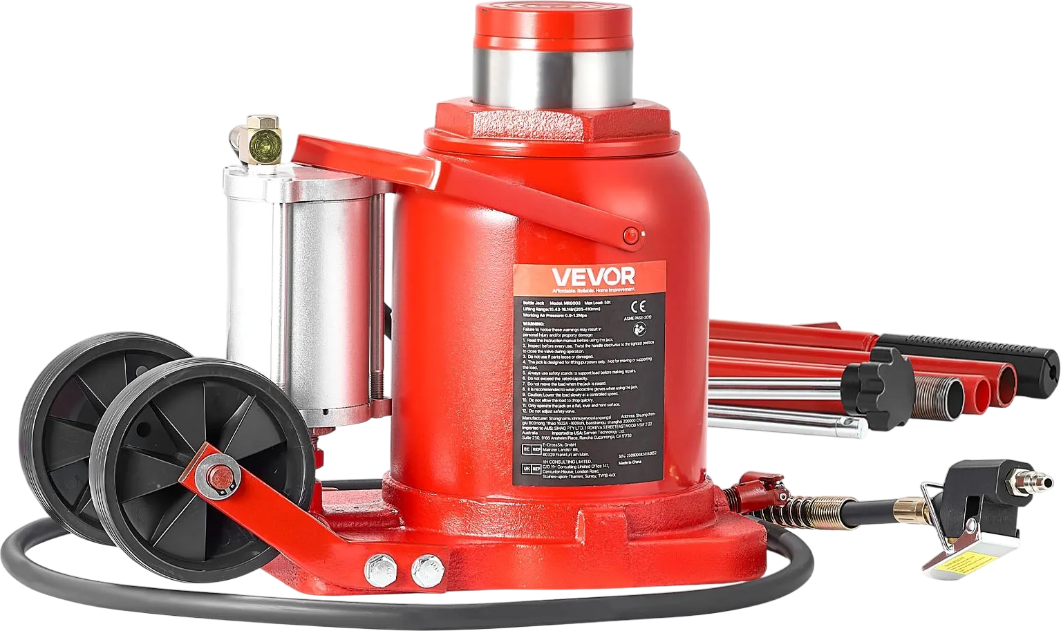 Vevor Air Hydraulic Bottle Jack 50 Ton Capacity 10.4-16.1 in. Lift Range Pneumatic/Manual New