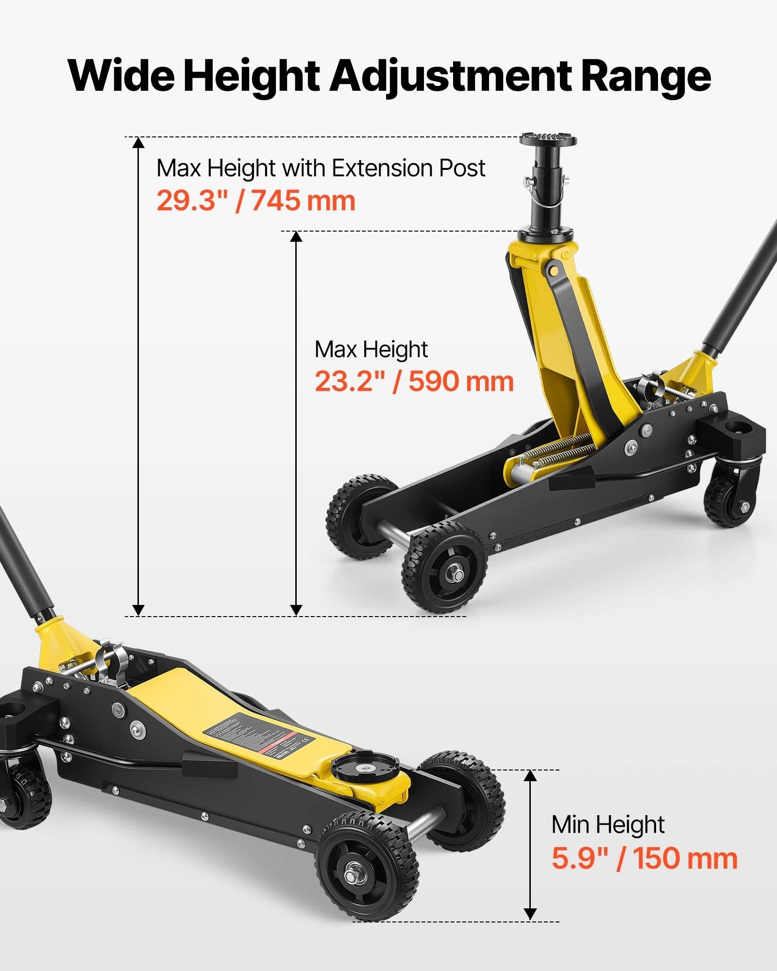Vevor Floor Jack 3 Ton Capacity 5.9-29.3 in. with Dual Pistons and Extension Post New