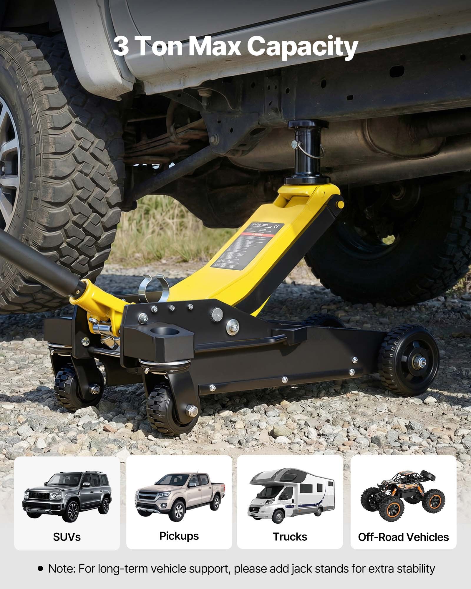 Vevor Floor Jack 3 Ton Capacity 5.9-29.3 in. with Dual Pistons and Extension Post New