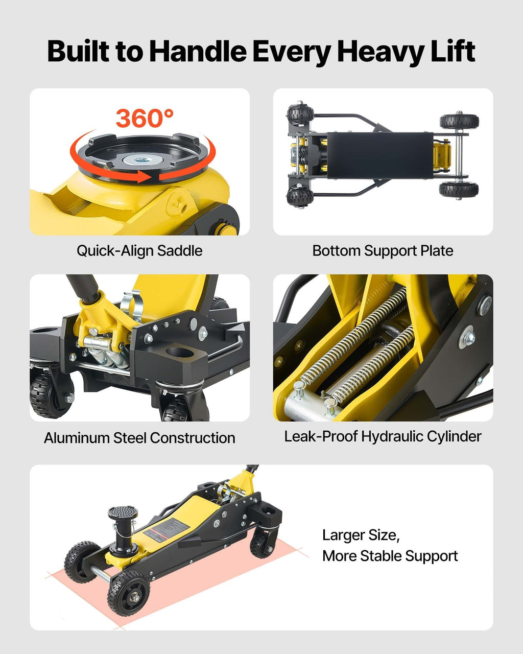 Vevor Floor Jack 3 Ton Capacity 5.9-29.3 in. with Dual Pistons and Extension Post New
