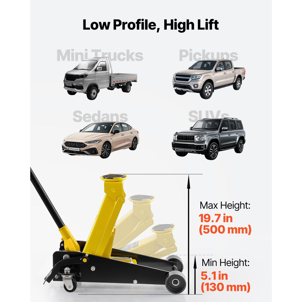 Vevor Floor Jack Low Profile 3 Ton Steel Racing Hydraulic Trolley Car Lift with Foot Pedal New