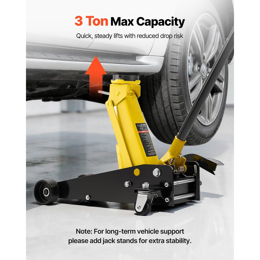 Vevor Floor Jack Low Profile 3 Ton Steel Racing Hydraulic Trolley Car Lift with Foot Pedal New