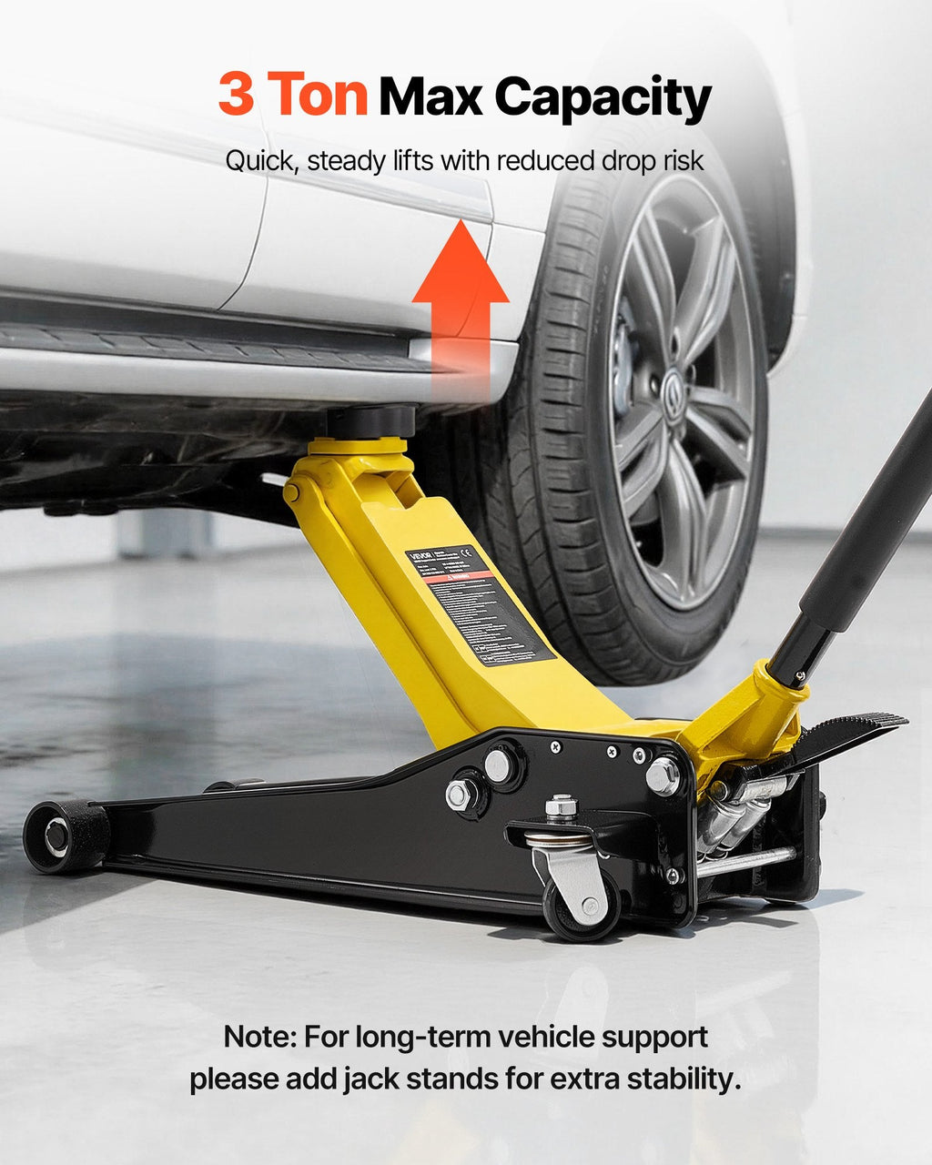 Vevor Low Profile Floor Jack 3 Ton Capacity with Dual Pistons 2.95-19.7 in. Lift Range New