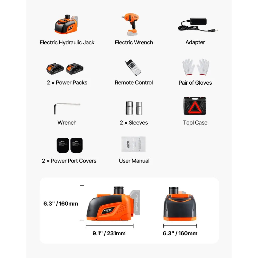 Vevor Electric Car Jack Kit 5 Tons 6.3-17.7 in. with Impact Wrench LED Lighting Remote Control New