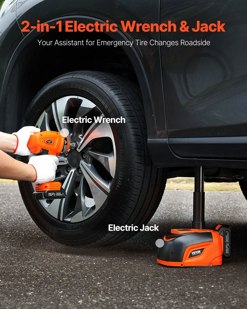 Vevor Electric Car Jack Kit 5 Tons 6.3-17.7 in. with Impact Wrench LED Lighting Remote Control New