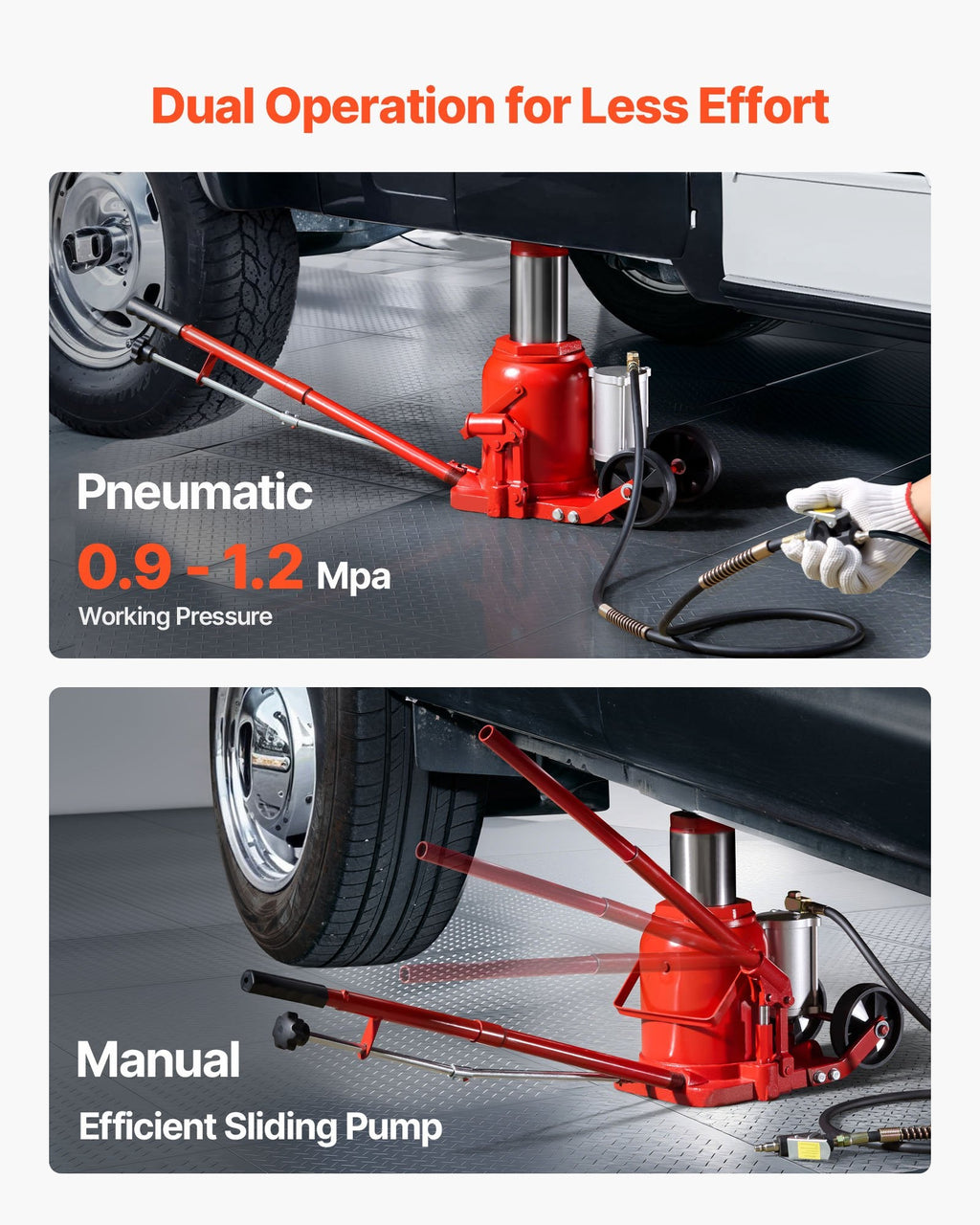 Vevor Air Hydraulic Bottle Jack 50 Ton Capacity 10.4-16.1 in. Lift Range Pneumatic/Manual New