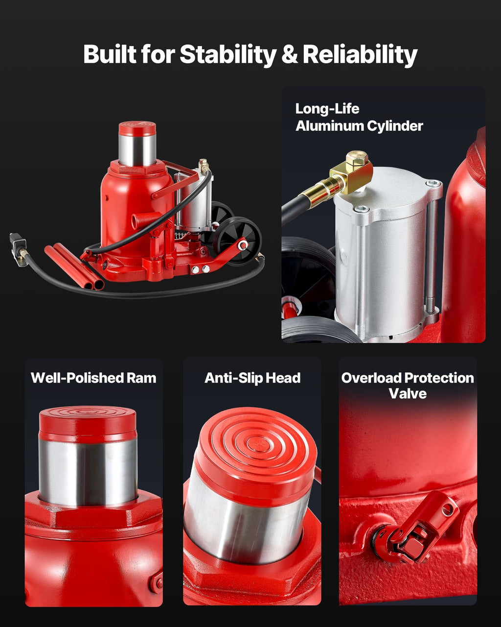 Vevor Air Hydraulic Bottle Jack 50 Ton Capacity 10.4-16.1 in. Lift Range Pneumatic/Manual New
