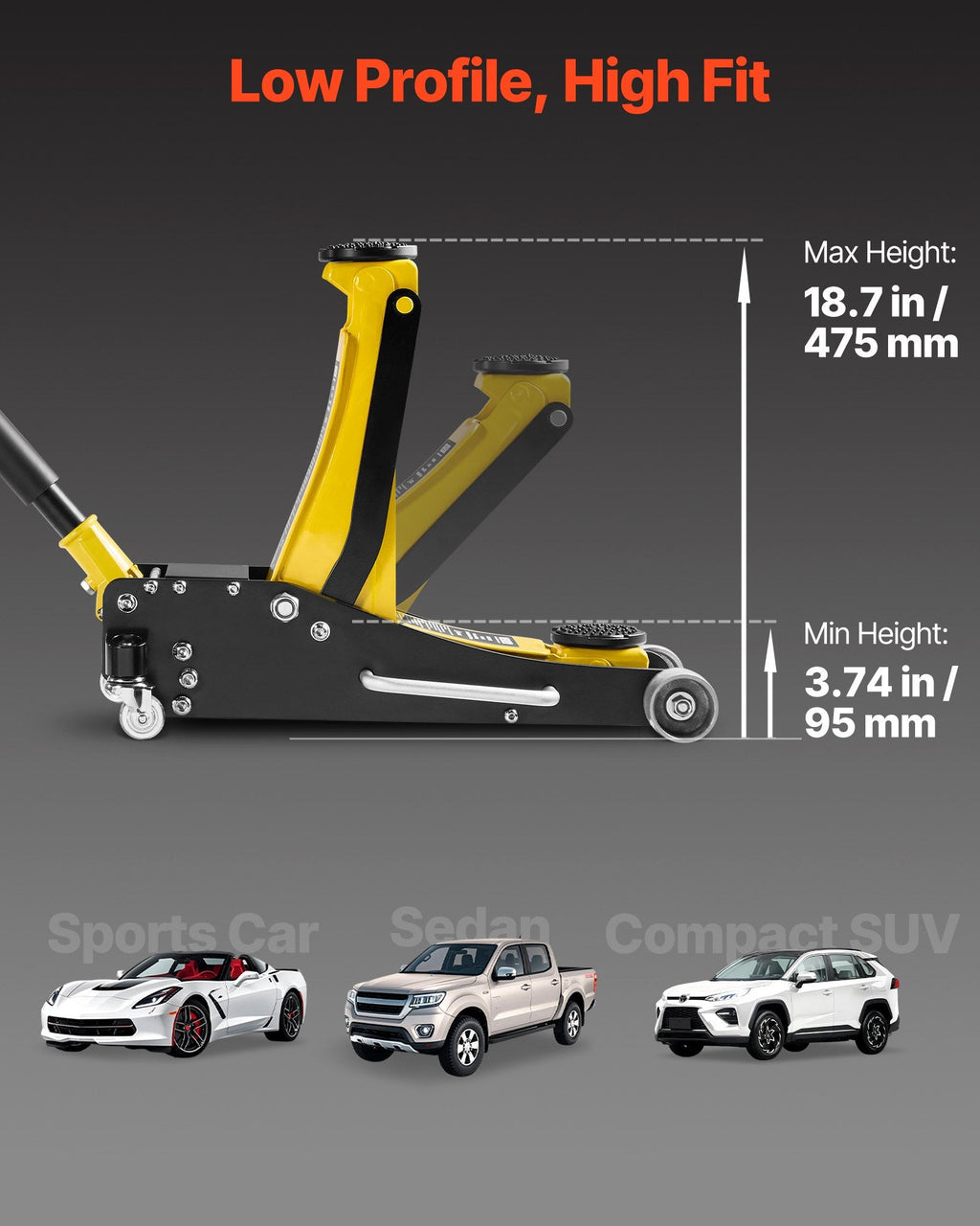 Vevor Low Profile Floor Jack 2.5 Ton 3.74-18.7 in. Lift Range with Dual Pistons Quick Lift Pump New
