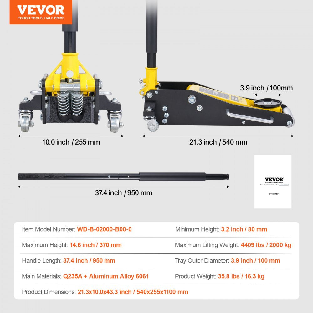 Vevor Floor Jack Low Profile Aluminum Hydraulic 2 Ton New