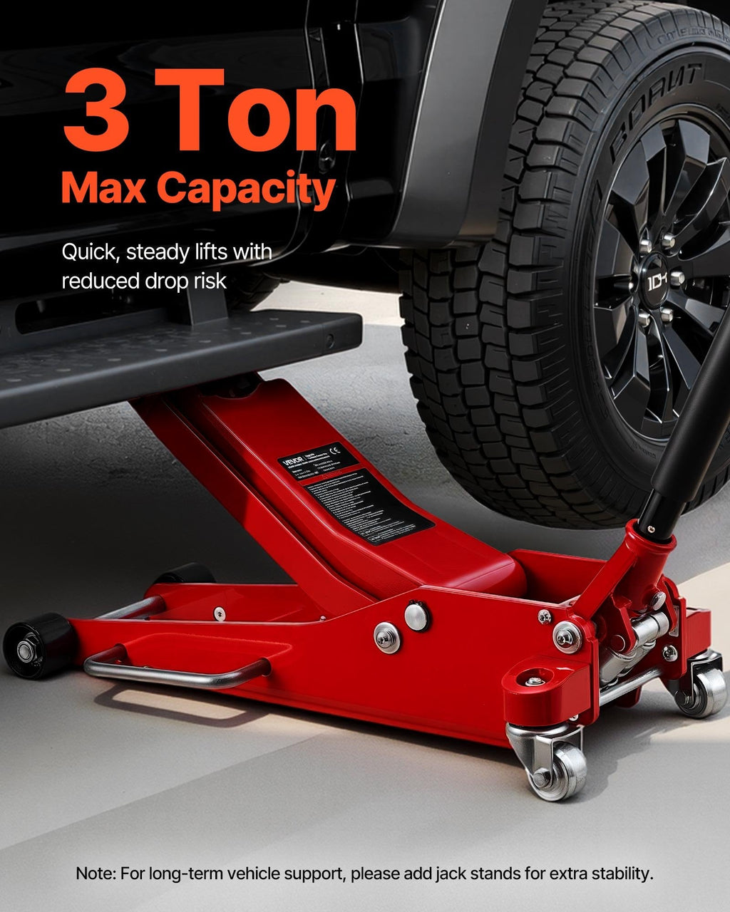 Vevor Low Profile Floor Jack 3 Ton Capacity with Dual Pistons 3.3-20.3 in. Lift Range New