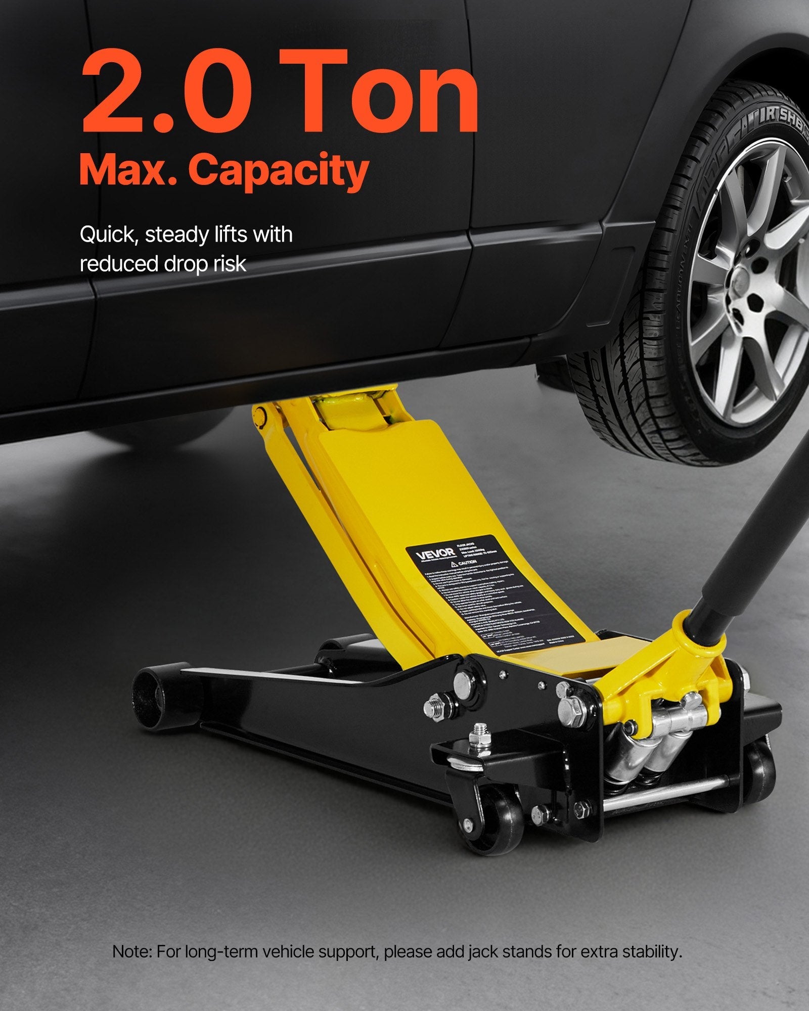 Vevor Low Profile Floor Jack 2 Ton 2.95-19.9 in. Lift Range with Dual Pistons Quick Lift Pump New