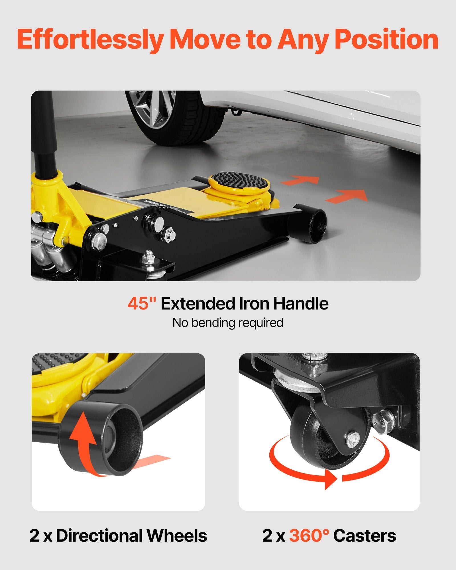 Vevor Low Profile Floor Jack 2 Ton 2.95-19.9 in. Lift Range with Dual Pistons Quick Lift Pump New