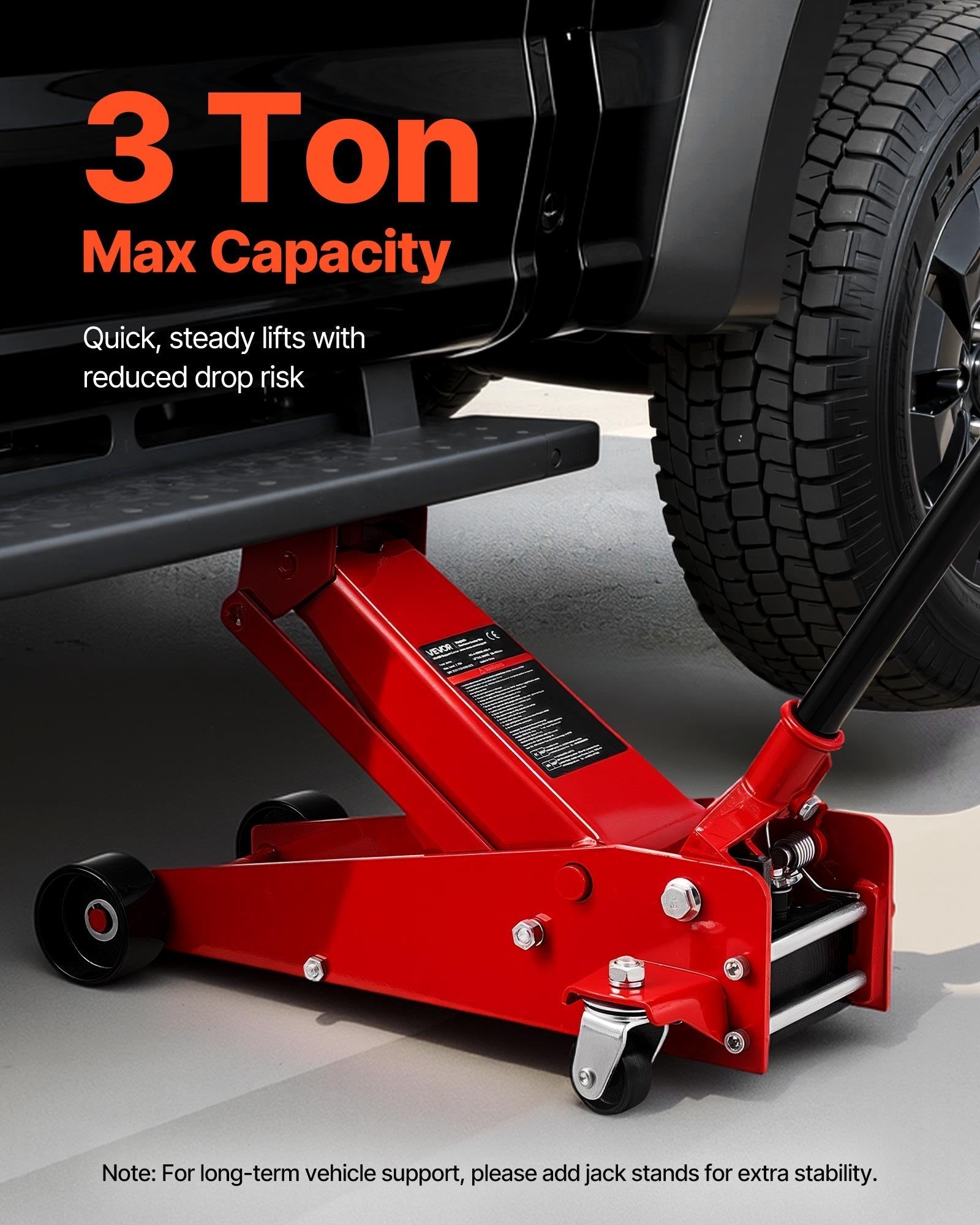 Vevor Low Profile Floor Jack 3 Ton Capacity Single Piston with 5.1- 19.7 in. Lifting Range New