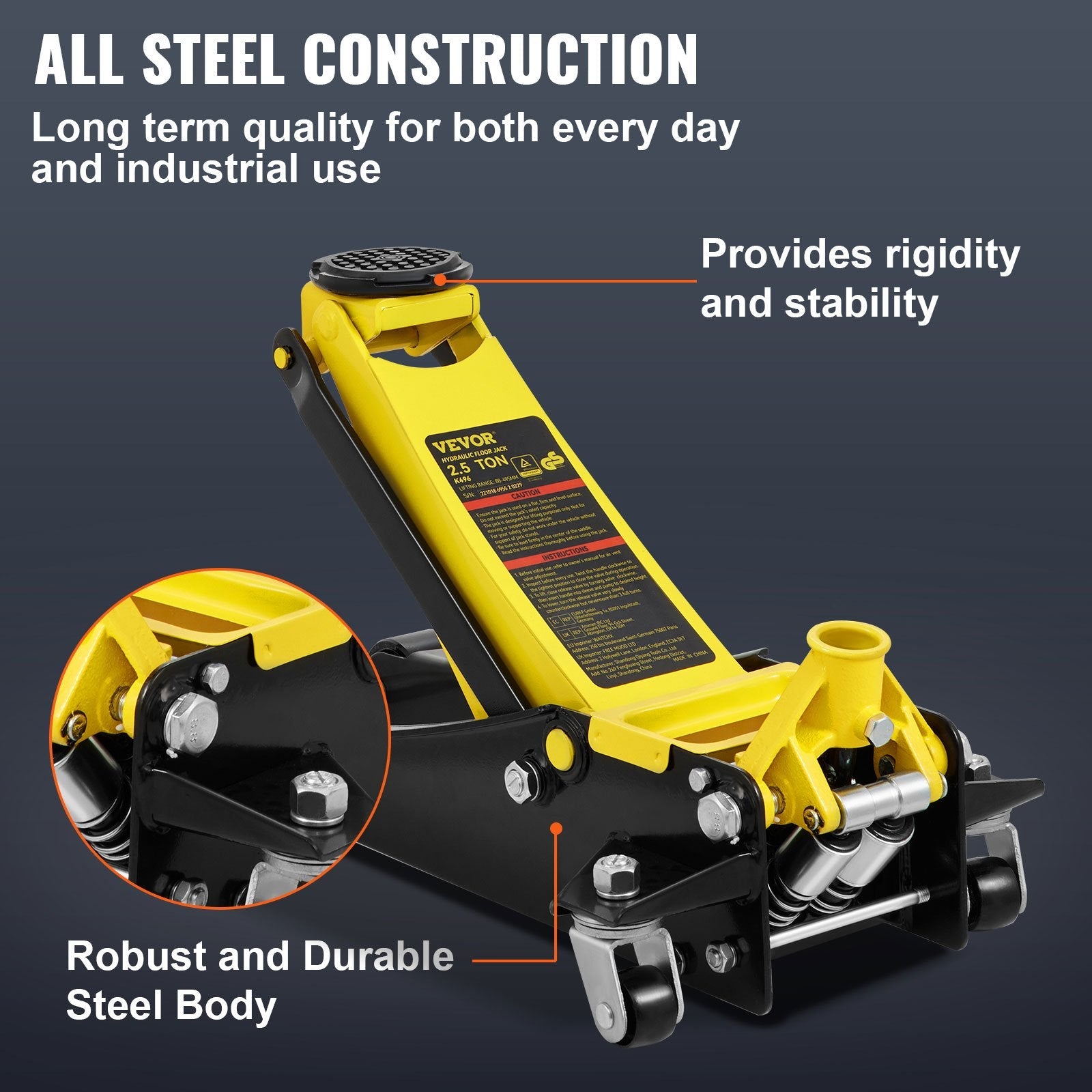 Vevor Hydraulic Floor Jack 2.5 Ton Steel Low Profile Dual Piston Rapid Pump New