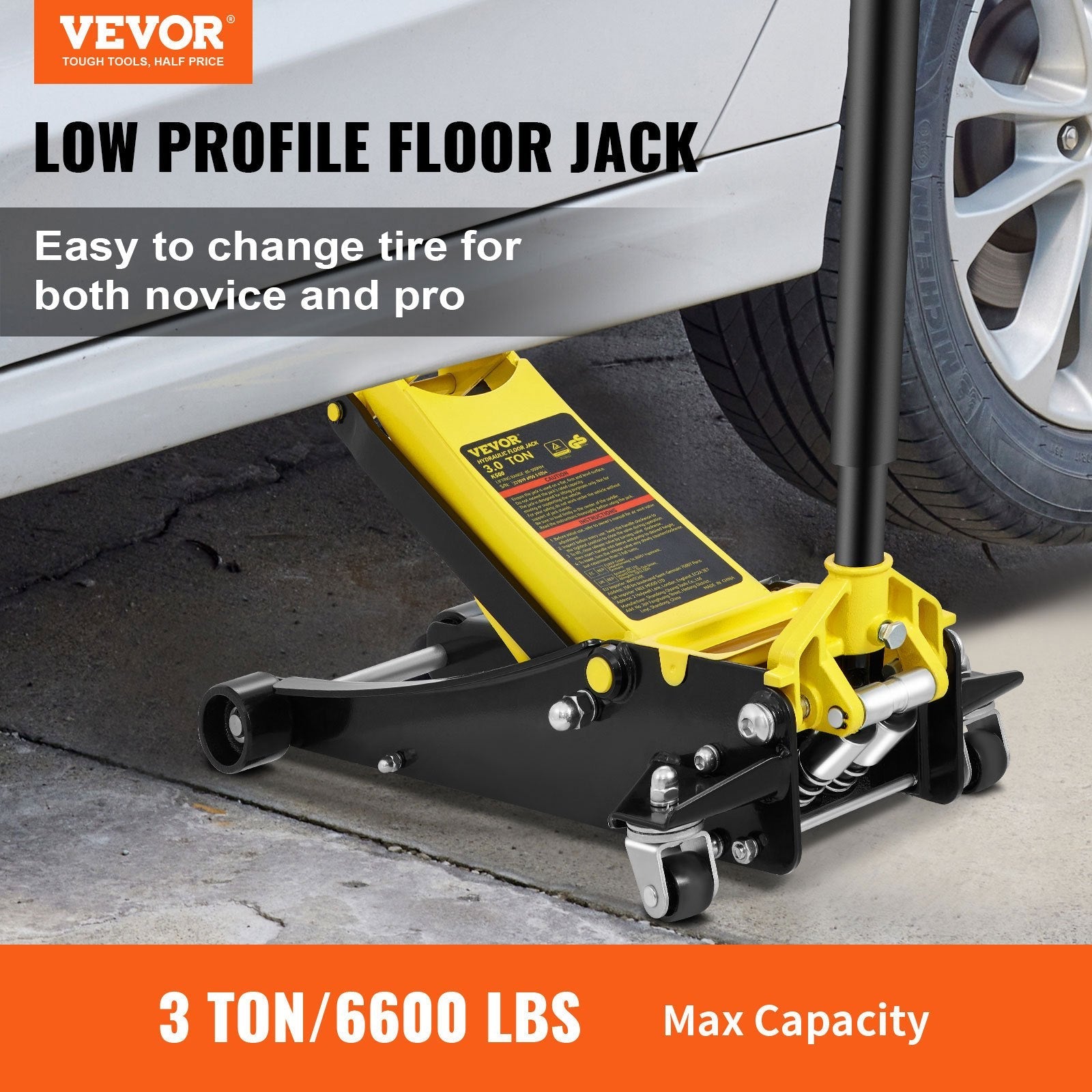 Vevor Floor Jack 3-Ton Low Profile with Dual Pistons 3"-19.5" Lift Range New
