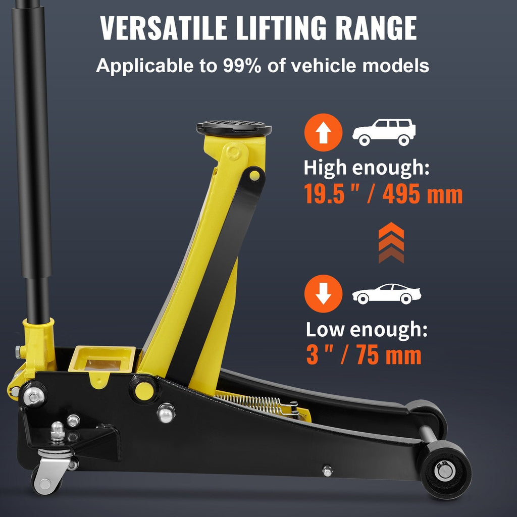 Vevor Floor Jack 3-Ton Low Profile with Dual Pistons 3"-19.5" Lift Range New