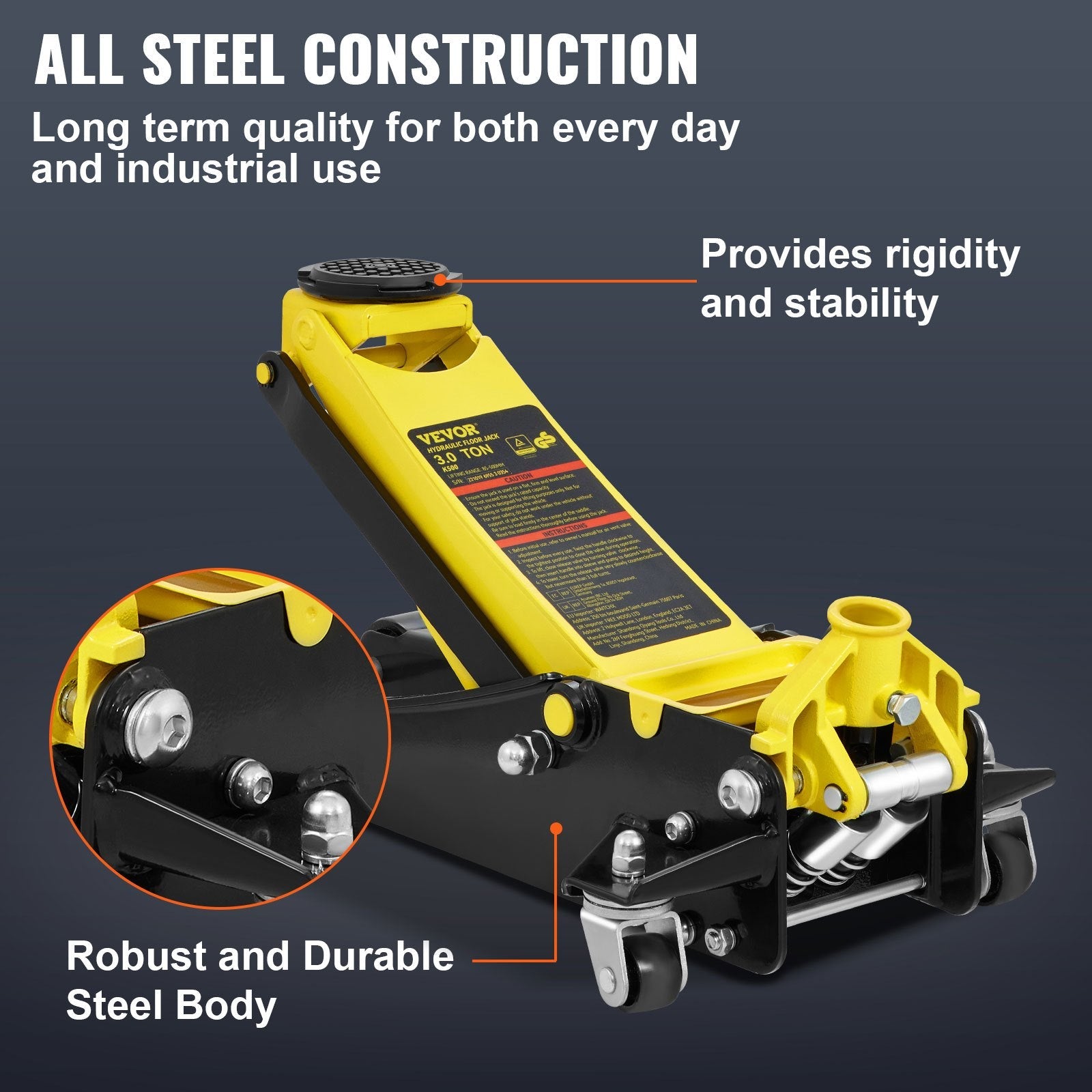 Vevor Floor Jack 3-Ton Low Profile with Dual Pistons 3"-19.5" Lift Range New